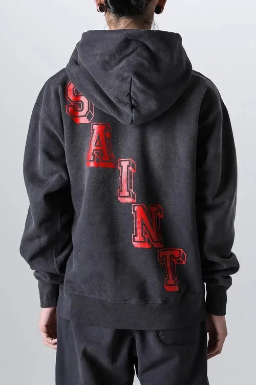 SAINT Mxxxxxx ANGEL HOODIE/BLK Angel Rebirth Crack Printed Retro Distressed Hoodie Assute dyeing, full-length spray-on fade, heavy fermentation wash, NEW VINTAGE texture, factory four-needle and six-thread workmanship, boneless patchwork, more comfortable to wear, genuine level crack print/accessories restored